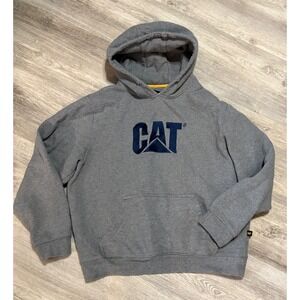 CAT Caterpillar Logo Hoodie Sweatshirt Gray Pullover Mens XL Casual Workwear
